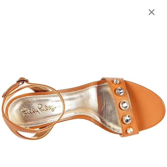 Lilly Pulitzer Natasha Wedge Shoe Leather Auburn Tan Crystal Embellished 7 NEW - Picture 5 of 15
